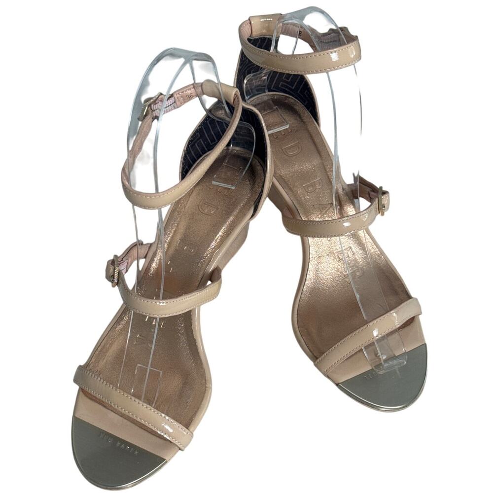 Ted Baker Weliin Wedge‎ Heel Strappy Sandal Nude Pink Leather Womens 36/US 5 1/2